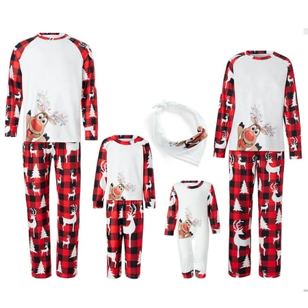 

Christmas Family Matching Pajamas Sets Elk Printed Tops Plaid Pants Xmas Sleepwear Holiday Loungewear Jammies Pjs Outfit