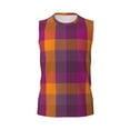 thumbnail image 6 of Lsque Purple Yellow Buffalo Plaid Print Men's Cotton Blend Sleeveless Muscle Shirts (S-3XL)- Moisture Wicking, Odor Protection, UPF 30+,3X-Large, 6 of 8