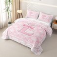 thumbnail image 3 of Manfei Pink Princess Letter L Bow Twin Quilt Set, Boho Damask Flower Twin Coverlet Set for Girls Women, 3 of 7