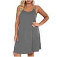 thumbnail image 3 of SROBPTY Women Solid Double Strap Sleeveless Sleepshirt Dress Gray, L, 3 of 5