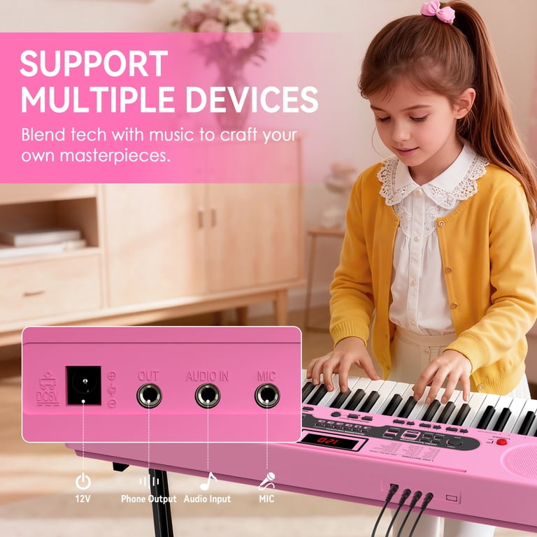 Redsmile 61-Key Piano Keyboard with Lighted Keys, Pink photo 3