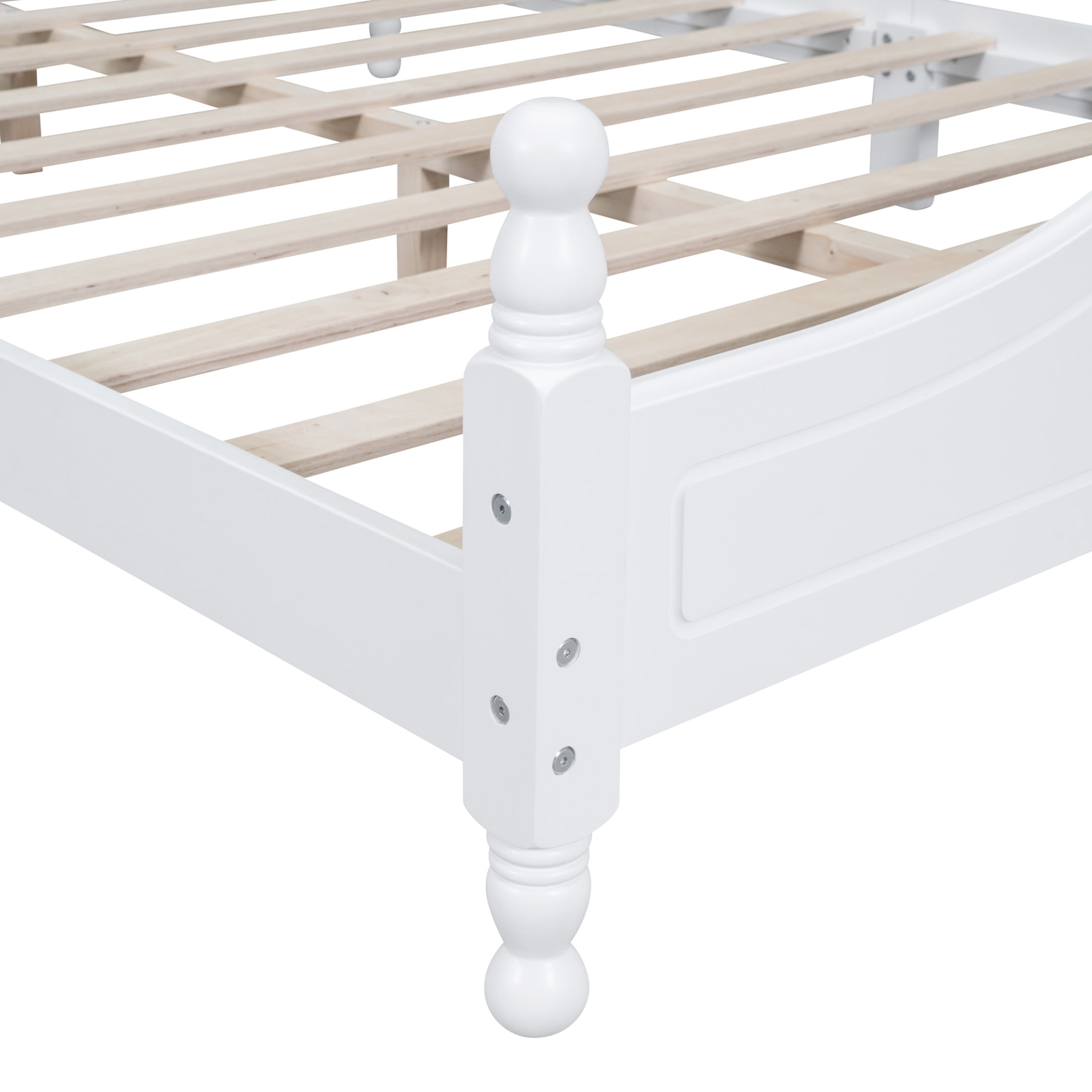 Noble House Queen Wood Platform Bed Frame with Headboard, Wooden Slat Support, White