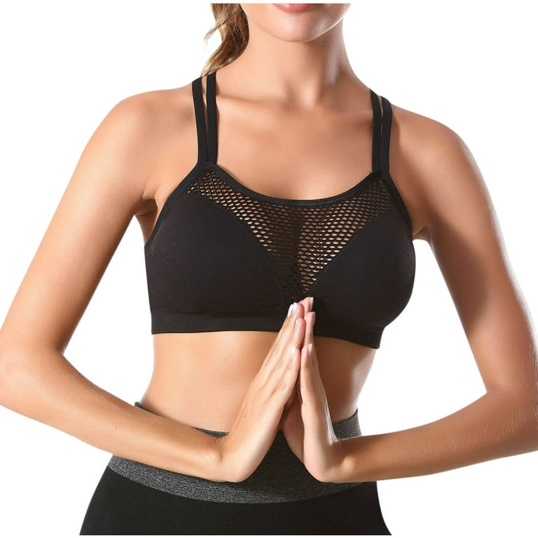 Oplxuo Sports Bras for Women Fishnet Patchwork Sexy Crisscross Back Tank Top High Impact Workout Yoga Bra, Women's, Size: 4XL, Black