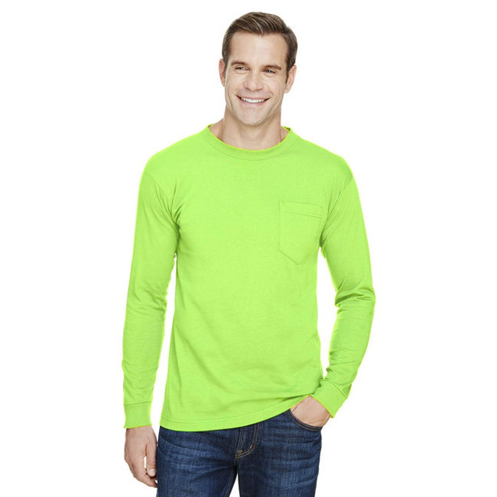 Bayside Unisex UnionMade LongSleeve Pocket Crew TShirt LIME