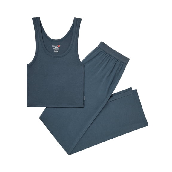 Hanes Comfywear Women's Loungewear Set, 2-Piece SuperSoft Rib Crop Tank & Lounge Pant Stargazer Grey/Stargazer Grey XS