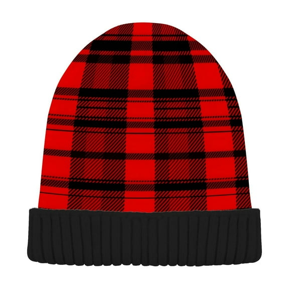 joogoo Checkered Red Beanie Hats Cuffed Winter Warm Knit Thick Beanies