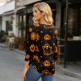 thumbnail image 5 of Halloween Womens Shirts Funny 3/4 Sleeve Tops Horror Pumpkin Ghost Printed T Shirts Spooky Crew Neck Pullover Holiday Three Quarter Length Blouses, XL, 5 of 5