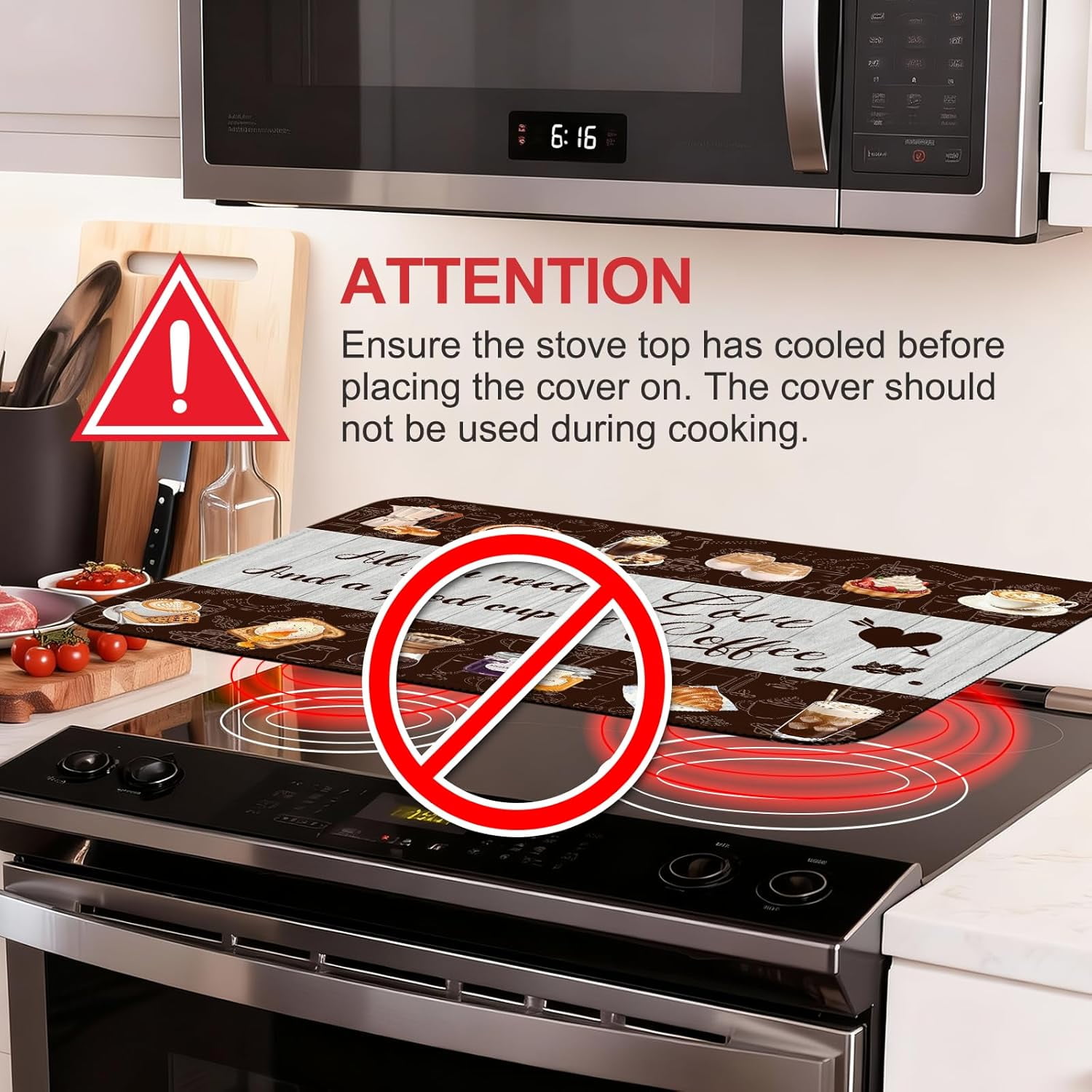 Coffee Stove Top Cover for Electric Stove, Coffee Ceramic Stove top Cover, Heat Resistant Glass Cooktop Cover, Flat RV Range Stovetop Protector, Dish Drying Mat for Kitchen, 28"x20"