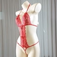 thumbnail image 5 of Women One Piece Lingerie Deep V Lace Bodysuit Babydoll Teddy Underwear, 5 of 5