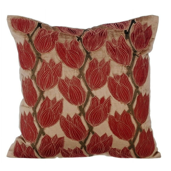 Pillow Case Covers, Pearl Beige Shams, Velvet Applique Floral Theme Pillow Sham, 24x24 inch (60x60 cm) Pillow Sham, Square Velvet Pillow Shams, Floral Pillow Shams - Blooming Tulips