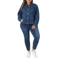 thumbnail image 2 of Agnes Orinda Women's Plus Size Denim Jacket Lapel Long Sleeves Button Down Casual Jean Shacket Jackets with Pockets 1X Blue, 2 of 6