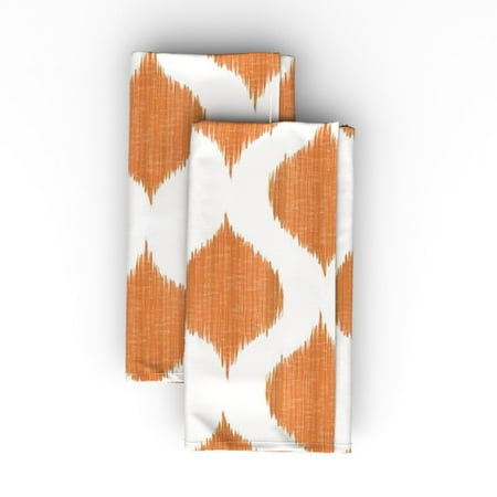 

Cotton Sateen Dinner Napkins (Set of 2) - Ikat Tangerine Orange Boho Ogee Moroccan Quatrefoil Ethnic Bohemian Print Cloth Dinner Napkins by Spoonflower