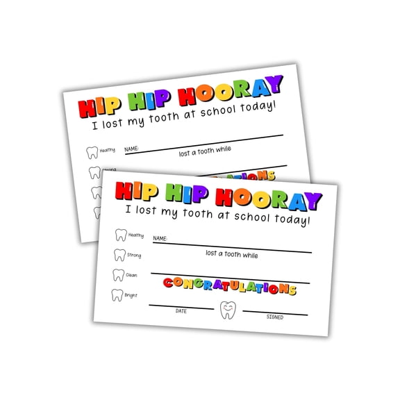 Hip Hip Hooray I Lost My Tooth At School Today 50pk 5.5x8.5 Postcard Teacher Loose Teeth Nurse Fairy Handout Students Elementary Bags Sticker