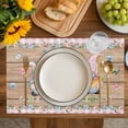 thumbnail image 4 of Happy Easter Placemats Set of 4, Gnomes Rabbit Flowers Eggs Brown Wood Grain Placemats for Dining Table, Place Mats for Kitchen Tabletop, Waterproof Wipeable Dining Table Mats Set, 4 of 9