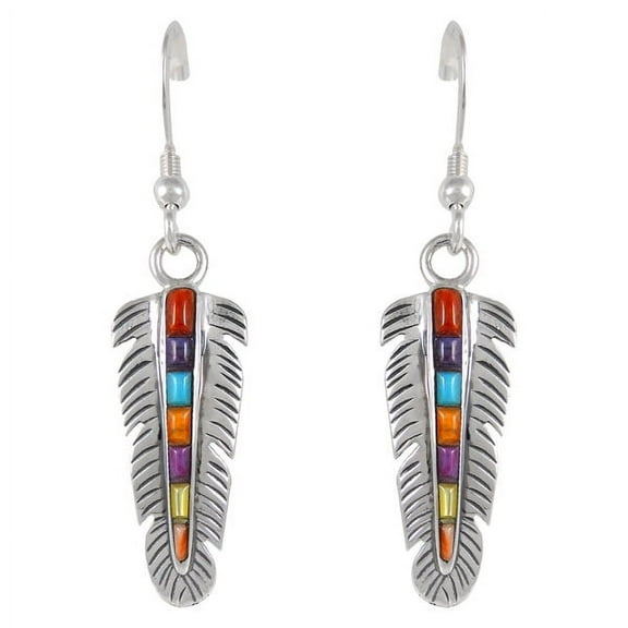 Multi-Color Feather Earrings for Women Sterling Silver 925 | Turquoise Network | E1016-C51