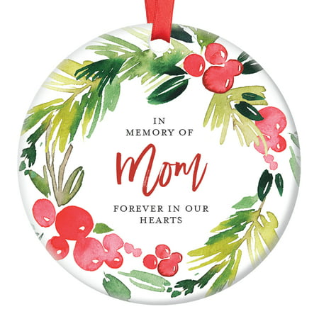 In Memory of Mom Ornament, Christmas Memorial for Mother, Forever In Our Hearts Son & Daughter, Remembrance Ceramic Present Idea 3