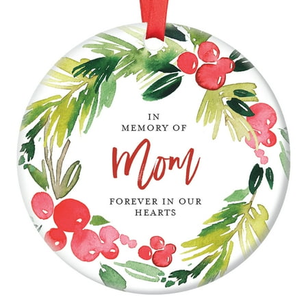 Christmas Present Ideas For A Couple In Memory of Mom Ornament, Christmas Memorial for Mother, Forever In Our Hearts Son & Daughter, Remembrance Ceramic Present Idea 3