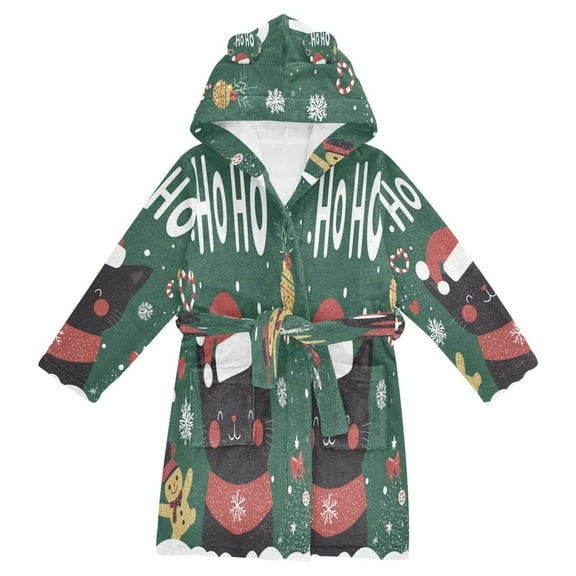 FORMRS Niños Bathrobe Unisex Hooded Robe Soft Plush Pajamas Sleepwear, Size 2-3T, Christmas Cat