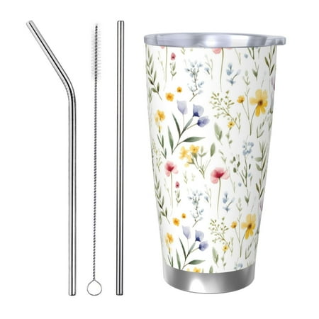 

Salouo Watercolor Floral A Print 20oz Tumbler with Lid Stainless Steel Vacuum Insulated Tumbler Durable Insulated Coffee Mug Thermal Cup with Splash Proof Sliding Lid-Straw Three-piece Set