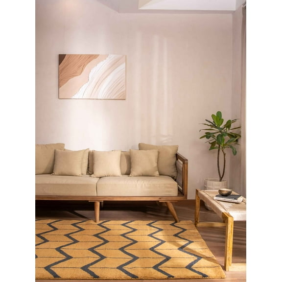 Hand Knotted Wool Geometric Modern Area Rugs - 8'X10', Rectangle Shape, Gold Charcoal Color, Classic Traditional Design, Low Pile Handmade Area Rugs For Living Room, Bed Room (N01052)