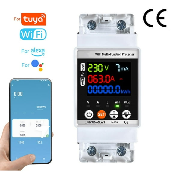 63A WiFi Power Meter Automatic Voltage Protection Circuit Breaker For Tuya