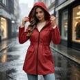thumbnail image 4 of vdgthytj Rain Jacket Women Long Sleeve Full Zip Waterproof Elastic Waist Hooded Jackets Fall Outdoor Hiking Travel Outerwear with Pockets(XX-Large,Red), 4 of 8