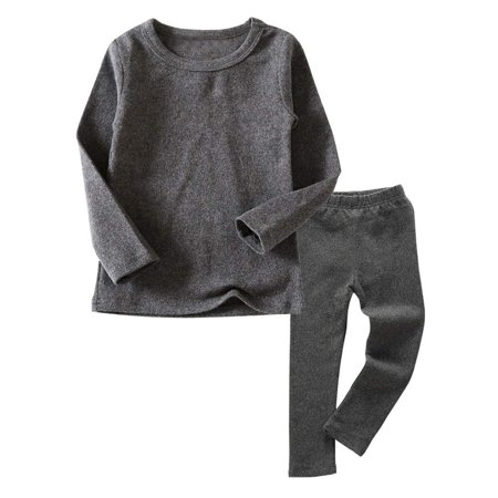 

Toddler Boys Girls Long Johns Thermal Underwear Set 2PC Crewneck Tops and Bottom Kids Pajamas Warm Jammies (Gray 4T)