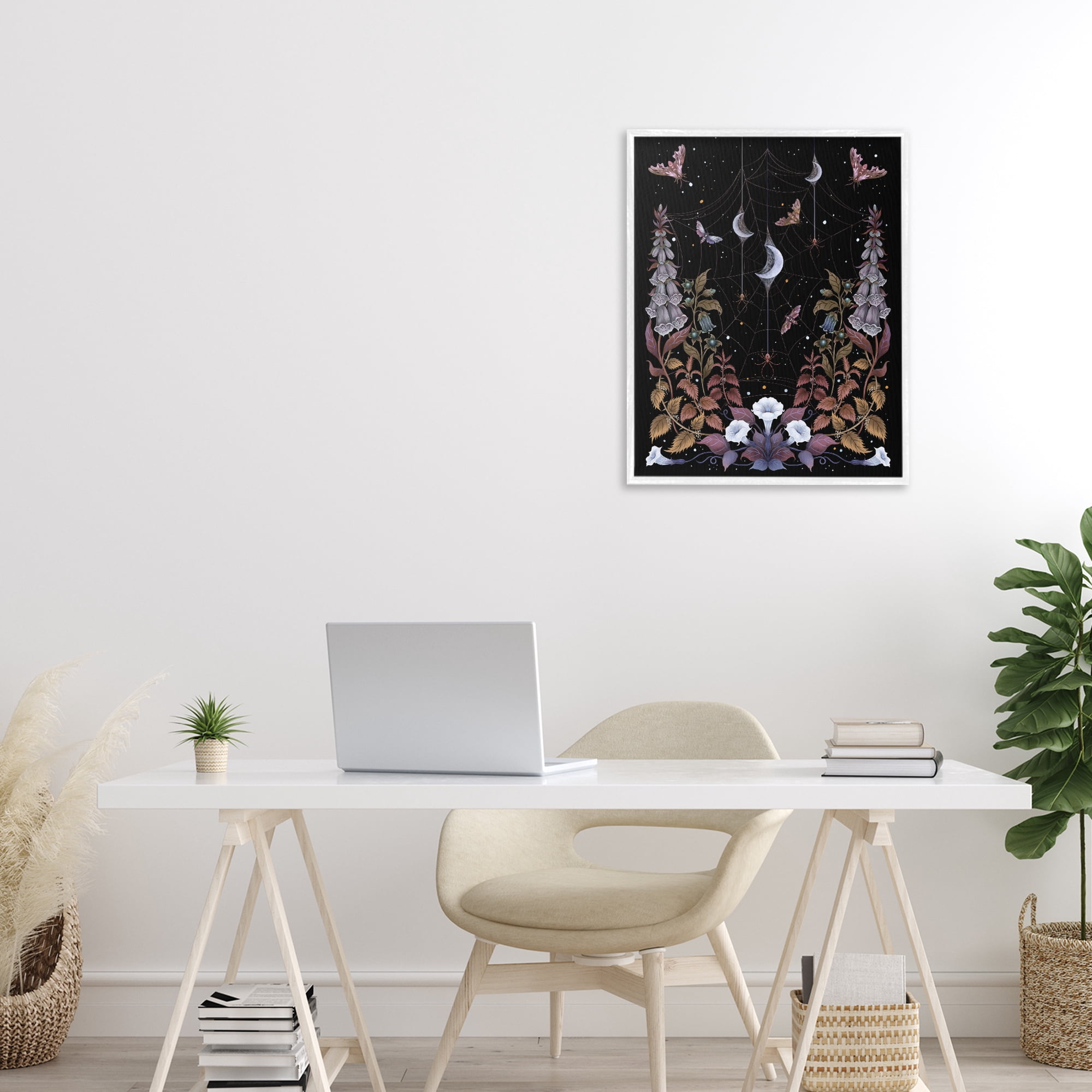 Stupell Industries Witch Garden with Spider Webs White Framed Giclee Art, design by Episodic Drawings