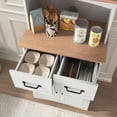 thumbnail image 3 of CQSXDA Wooden Kitchen Cabinet , Flat Countertop and 2 Drawers, Kitchen Pantry Storage Cabinet with Adjustable Shelves, Large Open Space for Microwave, (White), 3 of 8