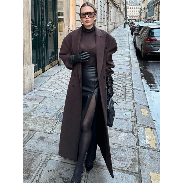 Abrigo de lana con solapa y doble botonadura para mujer, abrigo informal de manga larga con bolsillos, ropa de calle alta, 2024