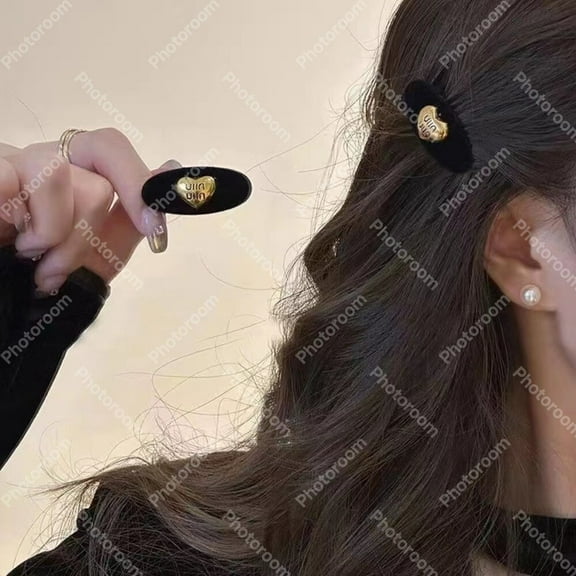 Flocked Gold Heart Clip Back Hair Clip for Bangs and Side Ear