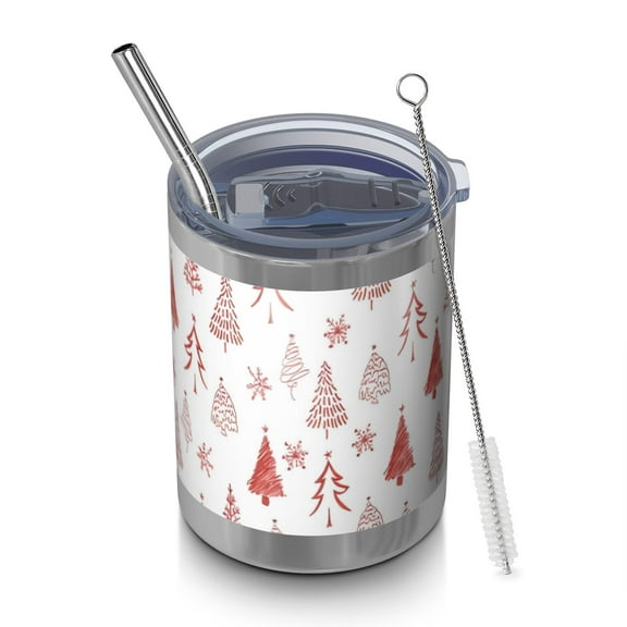 12oz Tumblers Red Christmas Tree Pattern Vacuum Insulated Stainless Steel Travel Tumbler Cups Mug with Lid and Straw for Beer,Coffee,Beverages with Cleaning Brush for Cold & Hot Drinks