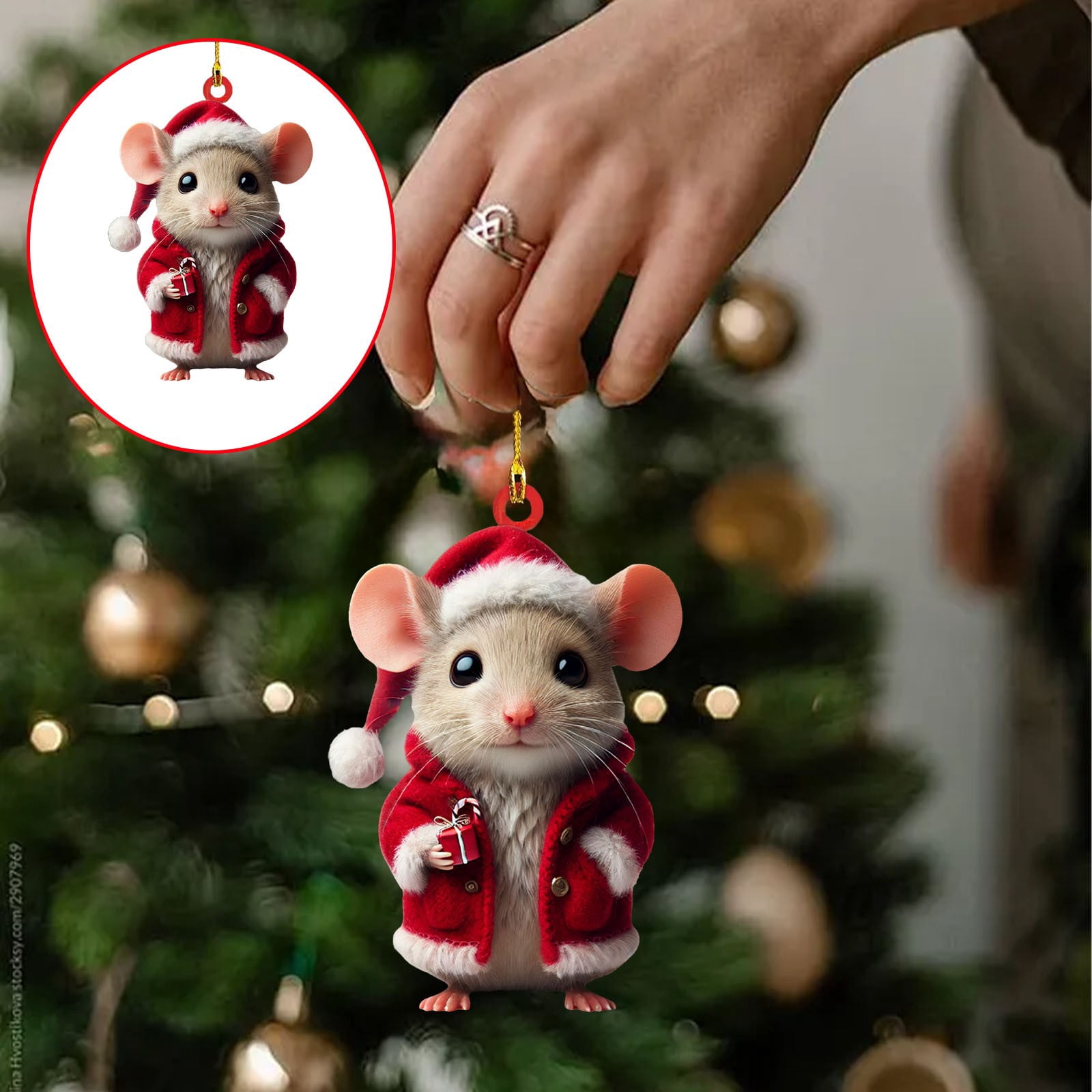 Cute Christmas Mouse Decorations,2D Flat Acrylic Hanging Christmas Tree Ornaments,Xmas Keepsake Pendant for Pet Lovers,Car Rear View Mirror Accessories,Xmas,Acrylic Mouse Pendant(2Pc)