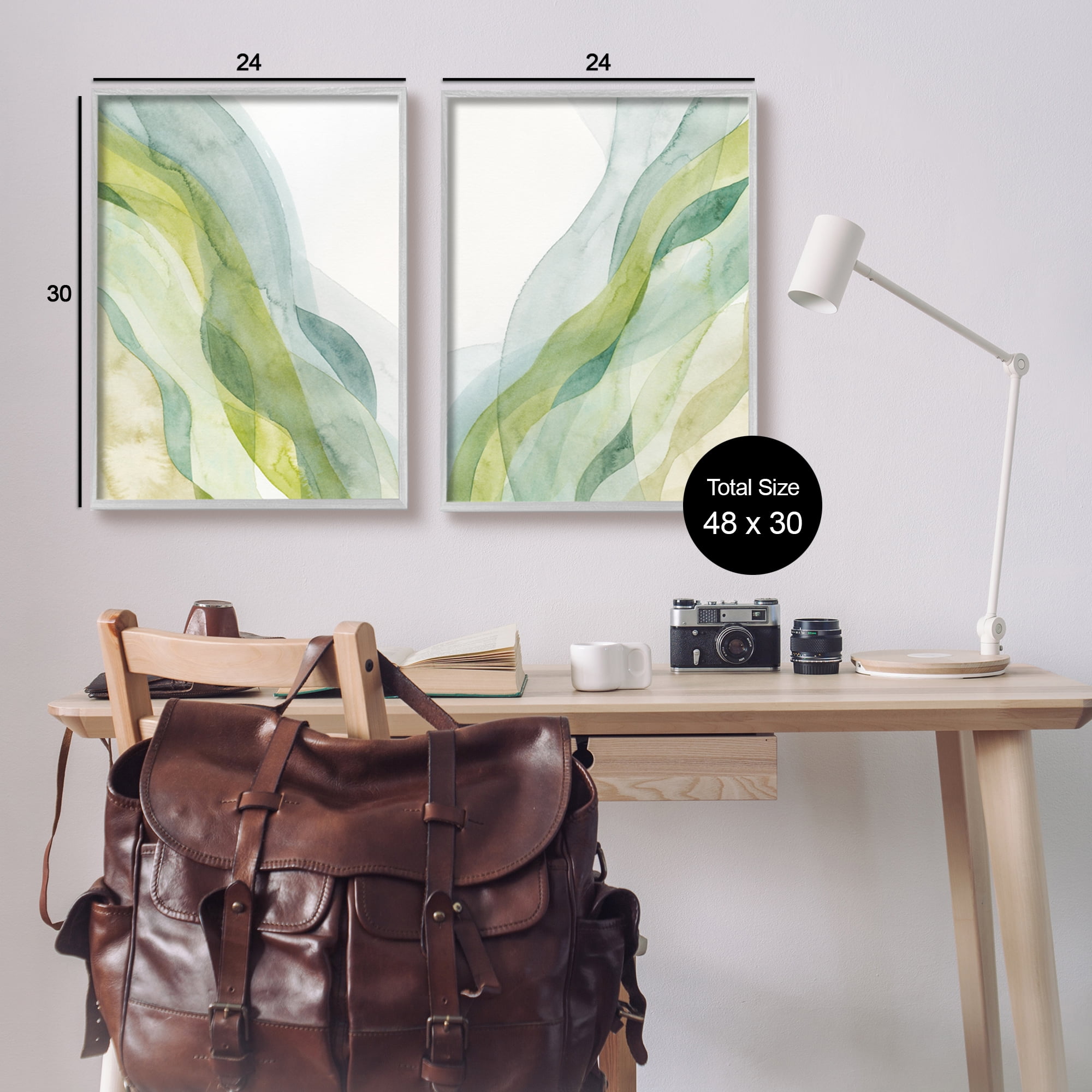 Stupell Industries Abstract Green Waves Abstract Painting Gray Framed Art Print Wall Art, 24 x 30, Set of 2