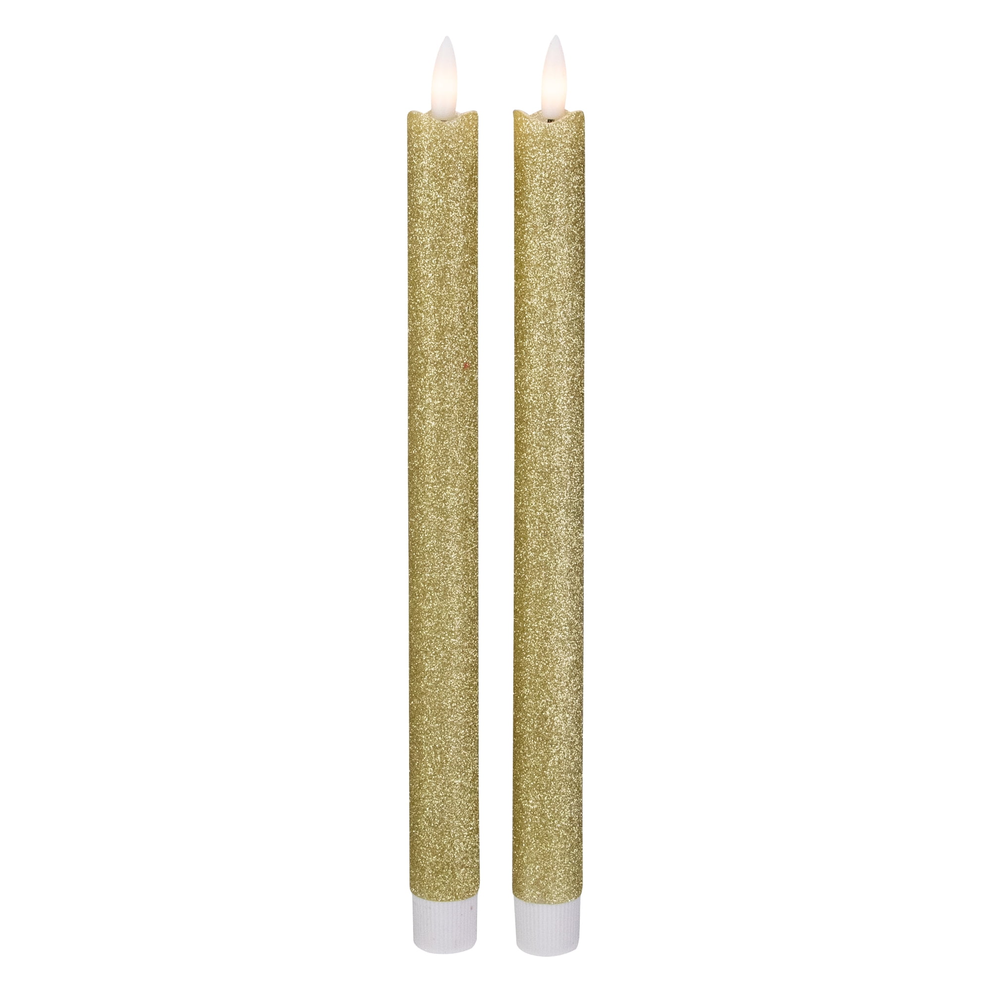 Set 2 Gold Glittered Flameless LED Taper Christmas Candles 11