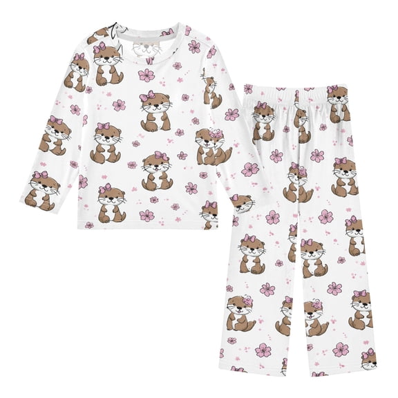 Cute Otter Cozy Soft Long Sleeves Top and Pants 2 Piece Cool Pjs Pajamas Set Sleepwear Size 3-11Y
