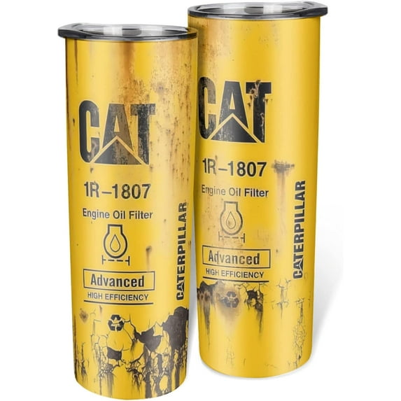 Athenstics Yellow CAT 1R 1807 Engine Oil Filter Advanced High Efficiency Caterpillar Style 2 Tumbler 20 Oz Or 30 Oz, Gifts For C.A.T Lover, Tumbler, Double Wall Insulated Cups With Lids Straw
