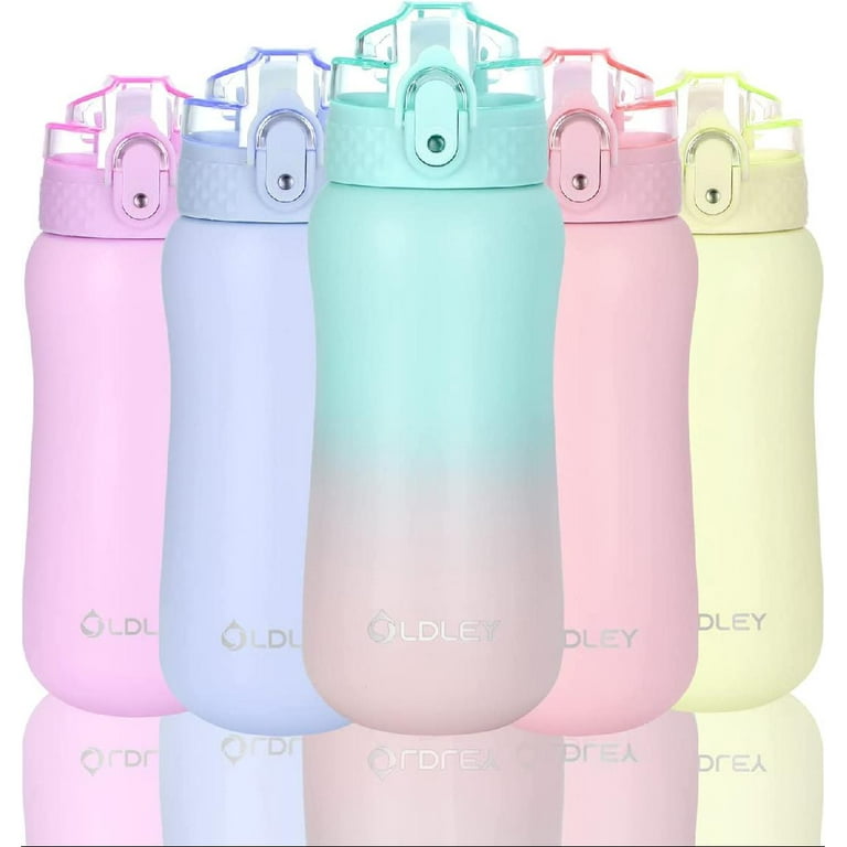 Oldley Kids Water Bottle 12 oz BPA Free Reusable With Straw/Chug 2 Lids,  Leak-Proof for Toddler Boys Girls Gift 