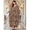 thumbnail image 5 of luopital Women Kaftan Dresses Plus Size V-Neck Batwing Sleeves Beach Cover Up Summer Floral Print Caftan Dress Brown Leopard Spots, 5 of 6