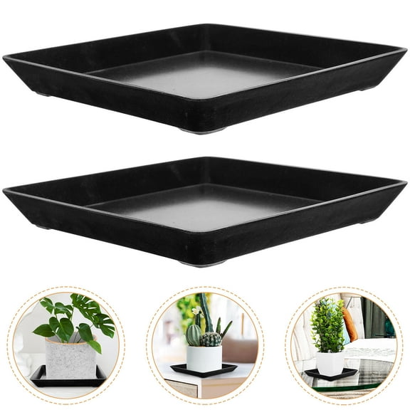Worgeous Square Pot Drainage Tray Black with Plastic for Flowerpot Simple Flat Design 2Pcs