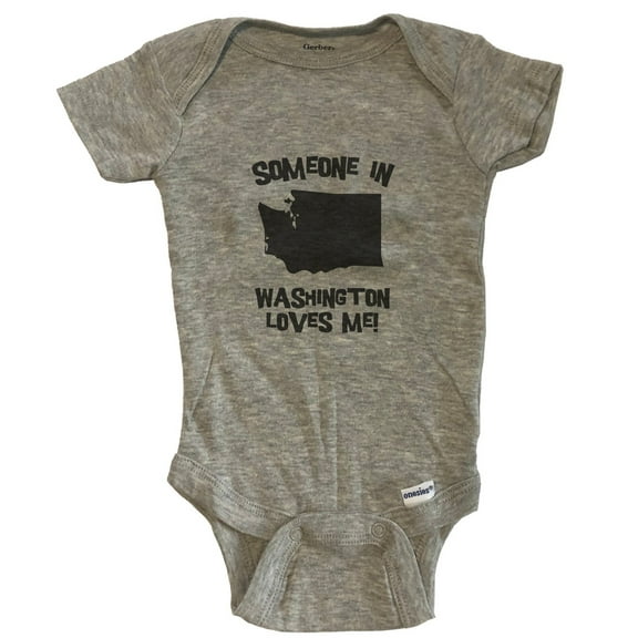 Someone In Washington Loves Me State Silhouette Cute Baby Bodysuit - One Piece Baby Bodysuit - Grey