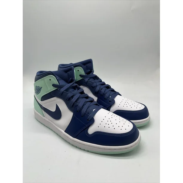 N I-K-E A i r-Jor-dan 1 Mid Mystic Navy/Mint/White Sneakers 554724-413 Men's Size 12