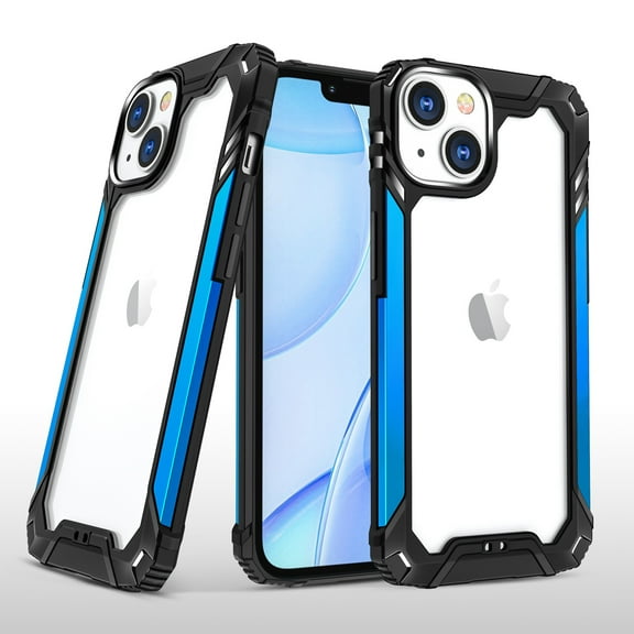 For Apple iPhone 14 Pro (6.1") Metal Frame Transparent Hybrid Rubber TPU Hard PC Color Bumper Frame Shockproof Cover ,Xpm Phone Case [ Clear / Blue ]