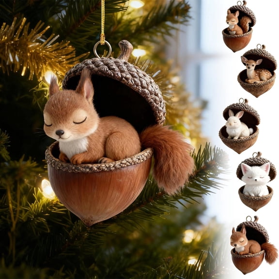 Doghiosgha 2D Flat Printed Christmas Ornament, Forest Animal Acorn Hanging Decorations, Acrylic Holiday Pendant for Xmas Tree, 3.1 Inch, A