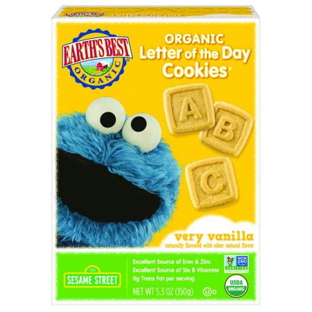 (3 Pack) Earths Best Organic Cookies, Toddler Snacks, Very Vanilla, Sesame Street Letter of the Day, 5.3 (Best Christmas Cookies For Delivery)