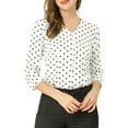 thumbnail image 5 of DARING DIVA Women's V Neck Polka Dots 3/4 Sleeve Casual Button Blouse S White, 5 of 6