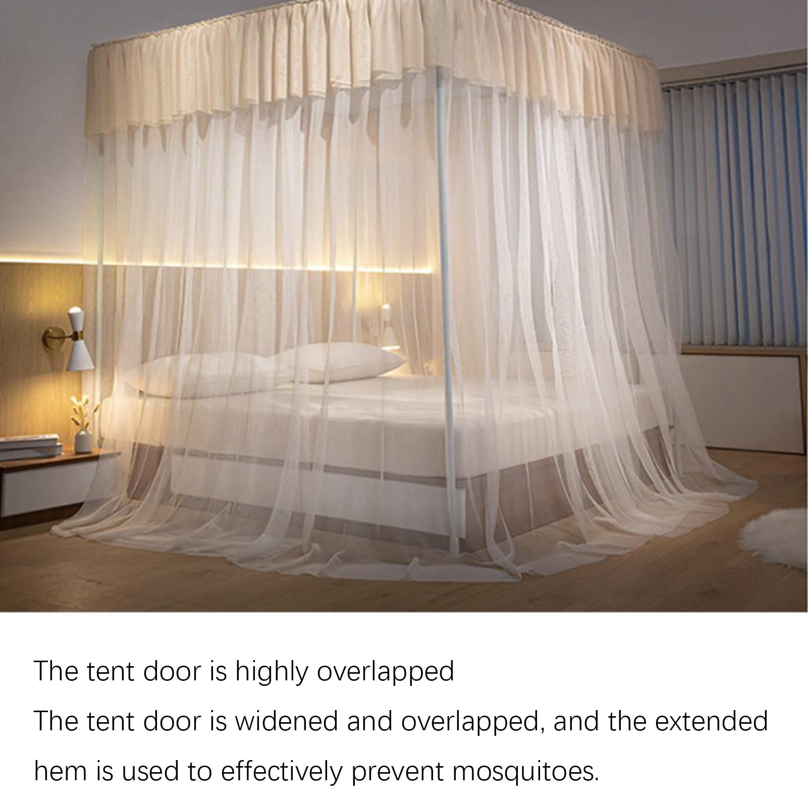 4 Corners Post Canopy Bed Curtains for Adults,3 Openings Mosquito Net with Metal Bracket Princess Style Bedroom Decoration Accessories for Girls Bed Adult Bedroom Kids Rooms