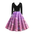 thumbnail image 5 of Valentines Day Dresses Scalloped Neck Fit and Flare Dress with Heart Print Waist Vintage Style Dress for Women Purple Pink M, 5 of 5