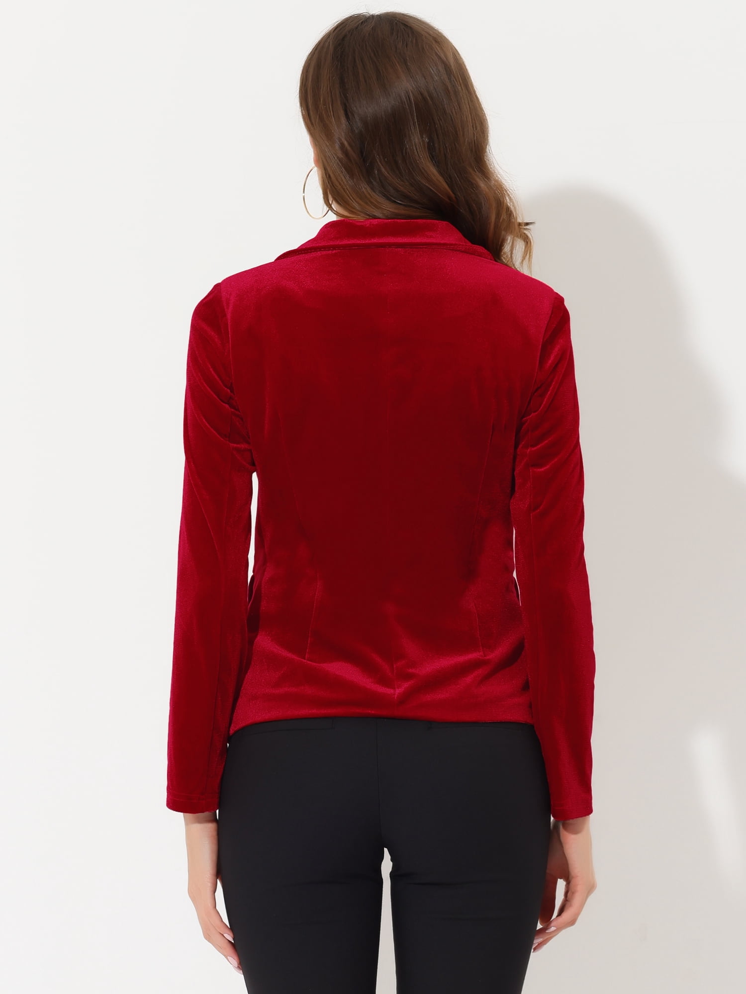 DARING DIVA Women's Notched Lapel Button Front Office Velvet Blazer L Red