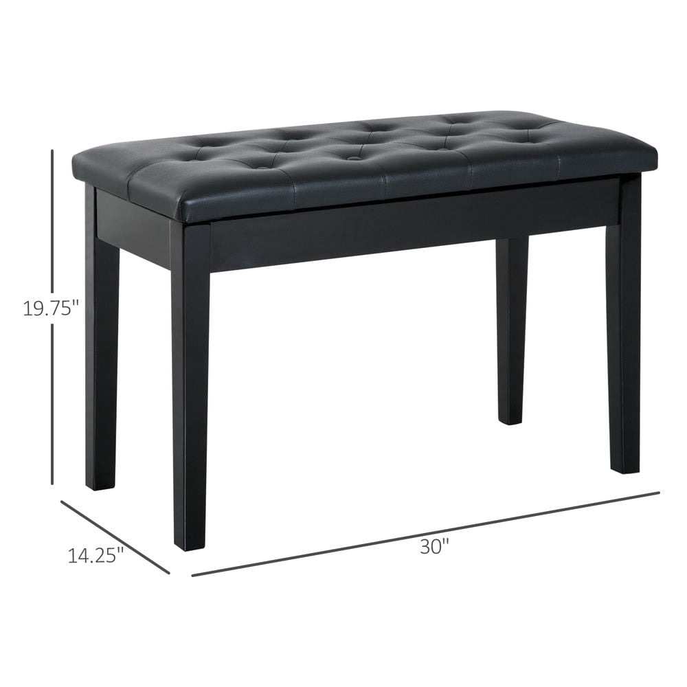 Resenkos Piano Bench, Duet Piano Chair With Faux Leather Padded Cushion And Wooden Frame, Button Tufted Keyboard Bench, Black